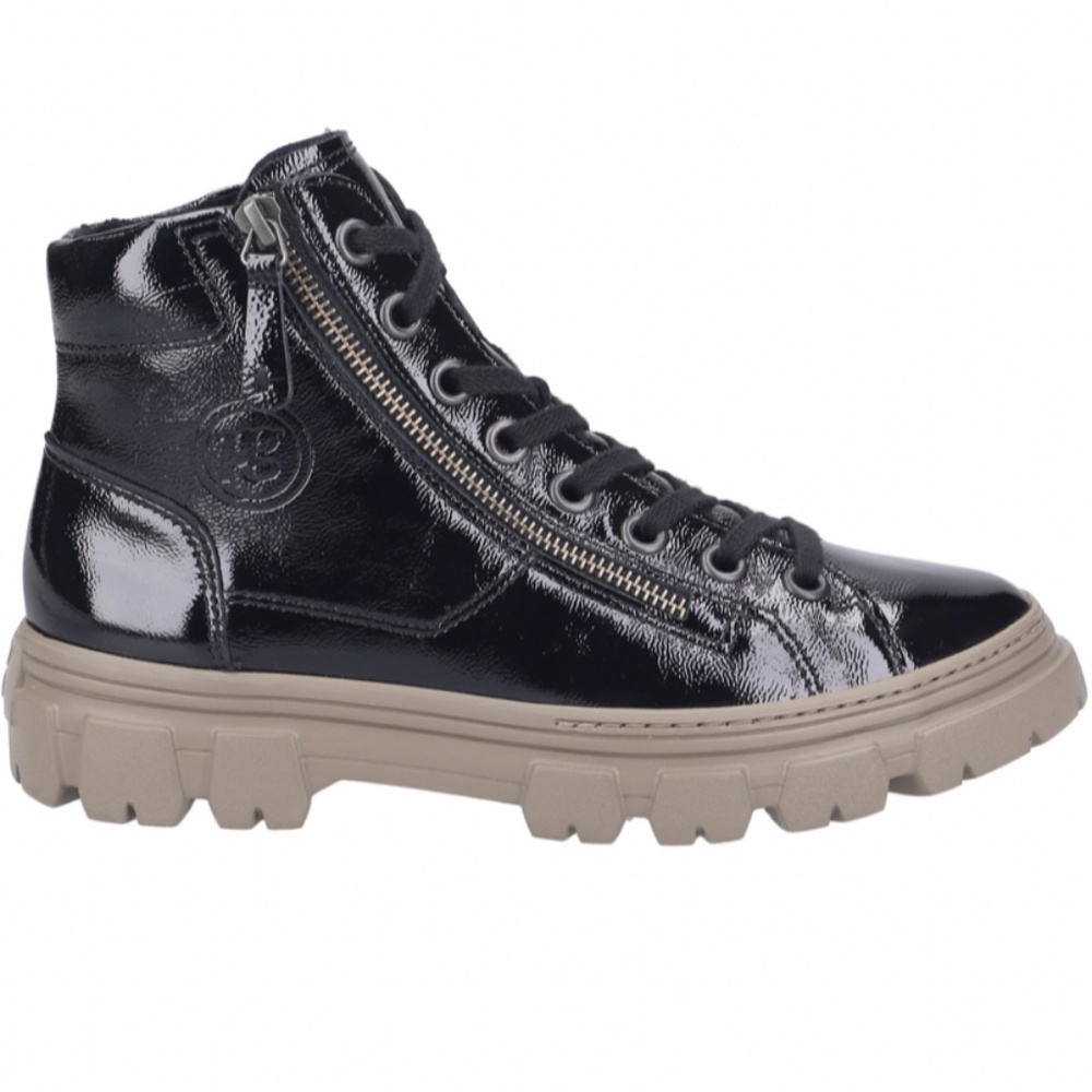 High top Sneaker. Black PATENT Leather. Zipper 7.5 US.